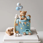 décoration gâteau enfant ours bleu voiture ballons étoiles anniversaire révélation sexe baptême thème festif