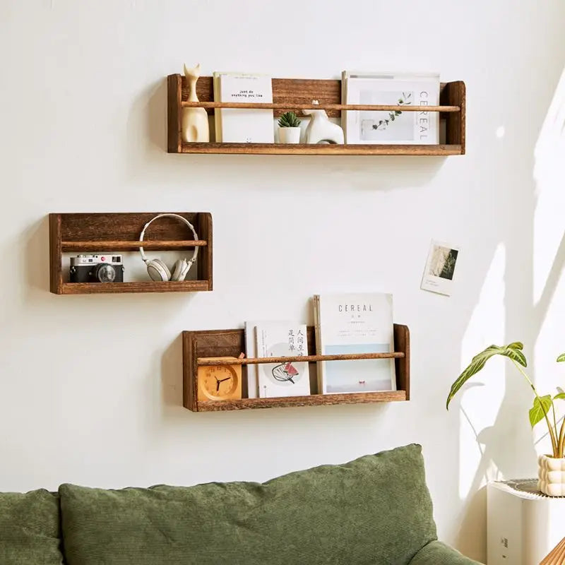 étagère murale bois massif livres magazines rangement chambre enfant rustique