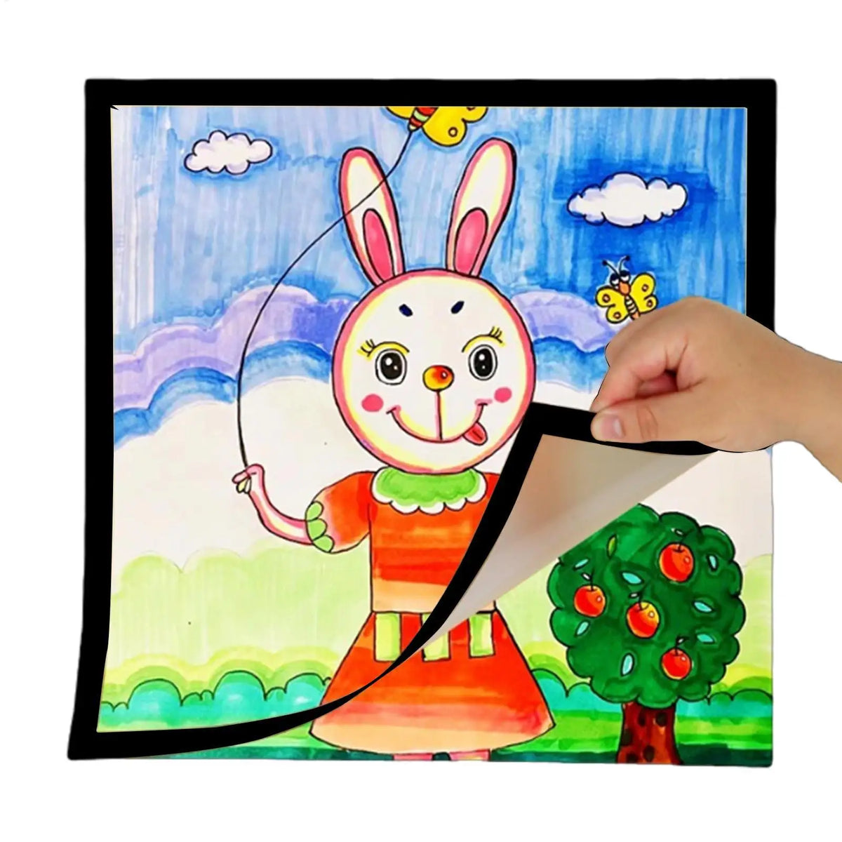 cadre mural moderne aimants photo lapin champs floral noir doré chambre enfants