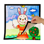 cadre mural moderne aimants photo lapin champs floral noir doré chambre enfants