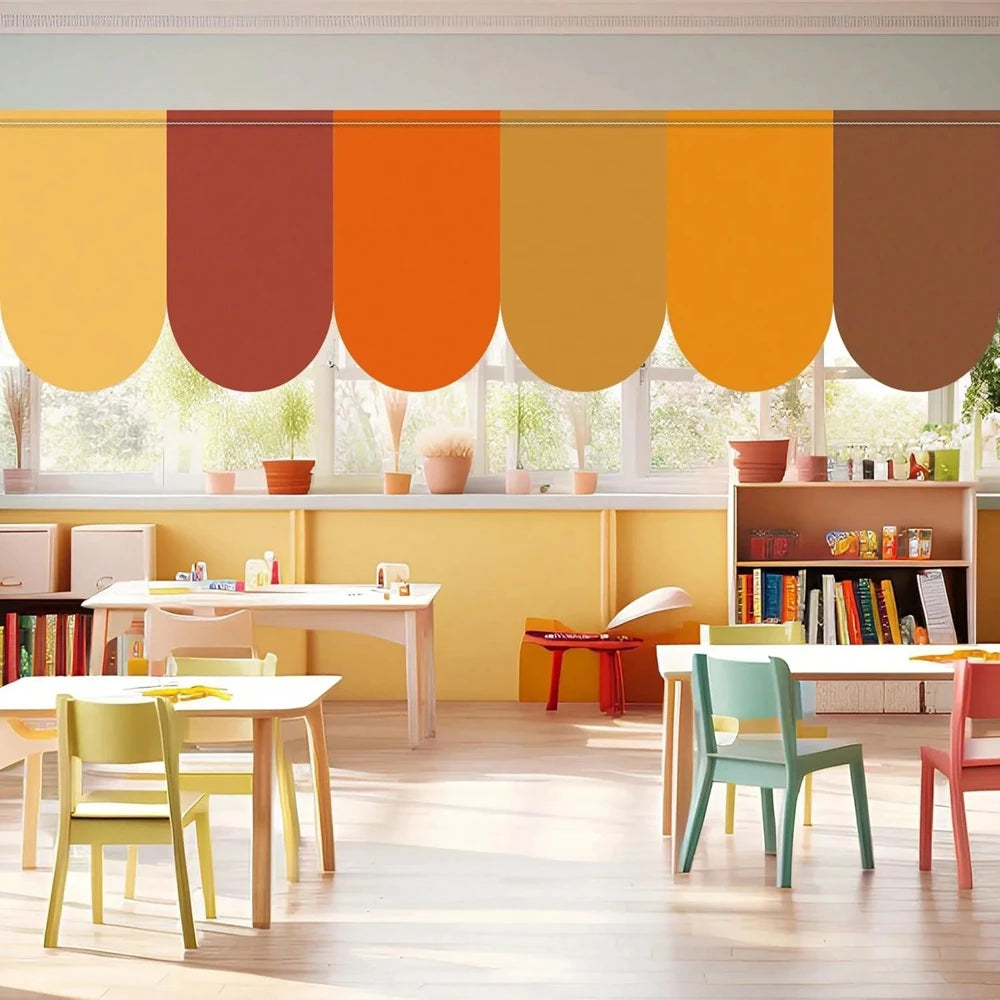 rideaux polyester crayon motif anniversaire retour école moderne enfantin jaune rose blanc