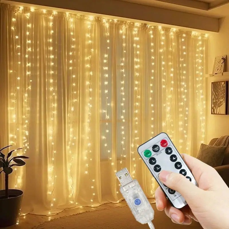 rideau lumineux led décoration noël guirlande sapin multicolore télécommande usb intérieur maison fête