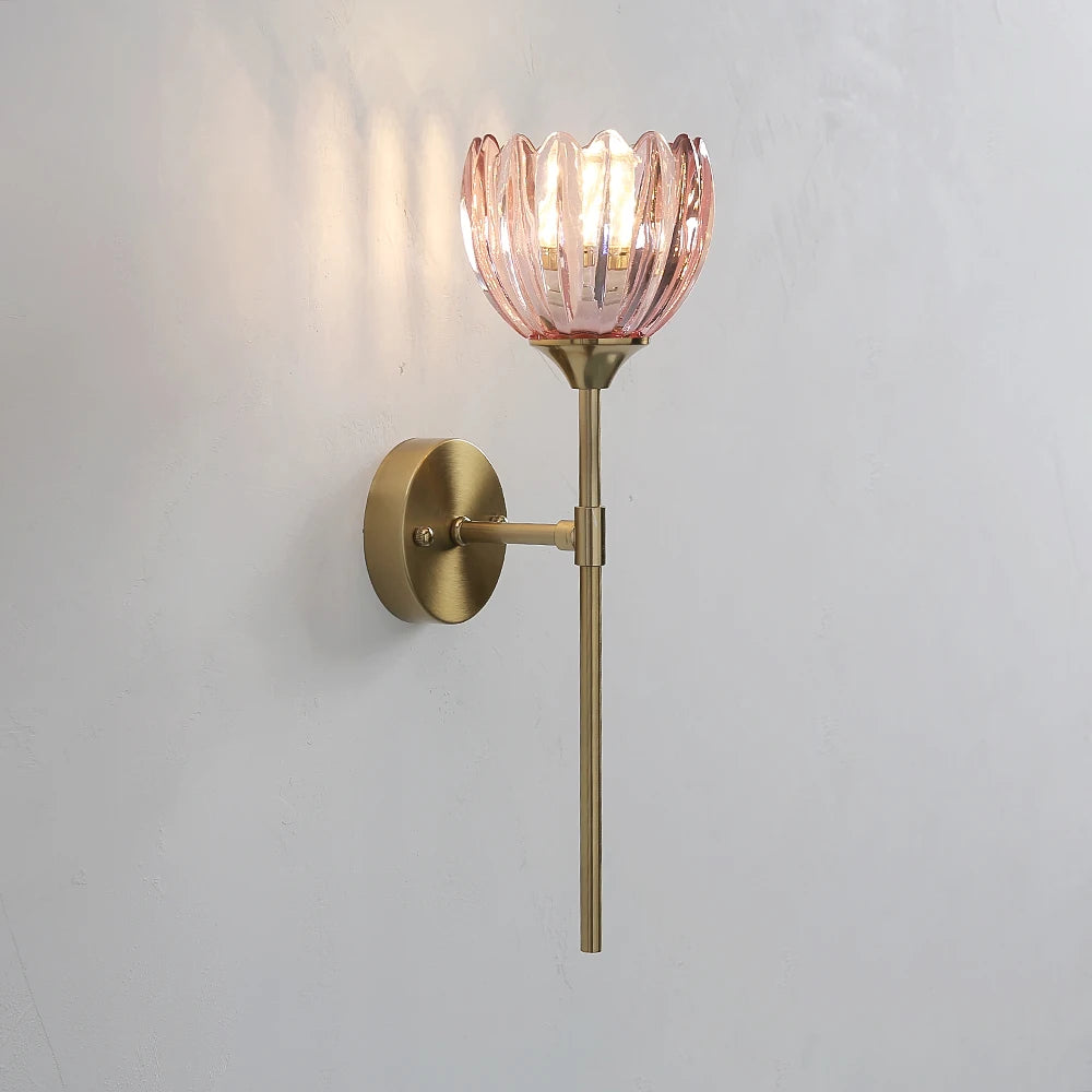 applique murale moderne verre transparent fleur vert doré rose élégante chambre salon entrée
