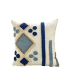 coussin brodé polyester moderne bohème motif géométrique blanc beige bleu gris marron 45x45cm