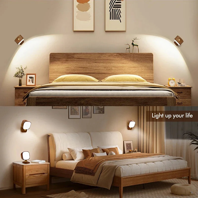 lampes murales modernes bois abat jour blanc éclairage chambre salon veilleuse tactile rechargeable minimaliste