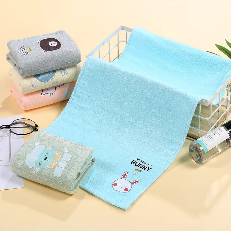 serviette main coton animée dessins animaux mignons enfant noël vert pastel roseclair bleuclair