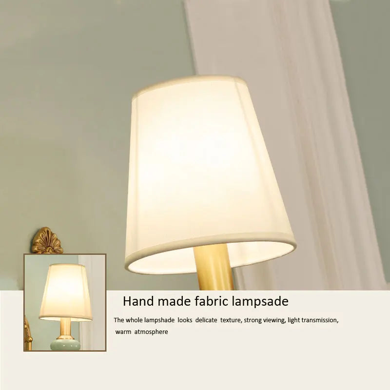 lampe murale classique vintage abat jour tissé doré beige vert clair douille E14 base