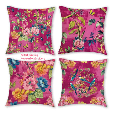 coussin carré rose vif fleurs papillons vintage opacité polyester peacheskin zipper dimension 45x45cm