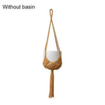 sac suspendu macramé boho hooks plante tissé beige marronclair gris artisanal