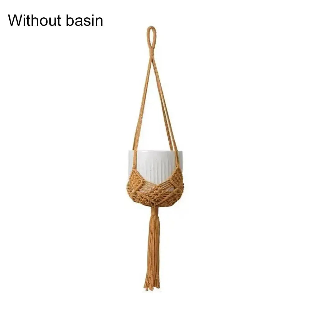 sac suspendu macramé boho hooks plante tissé beige marronclair gris artisanal