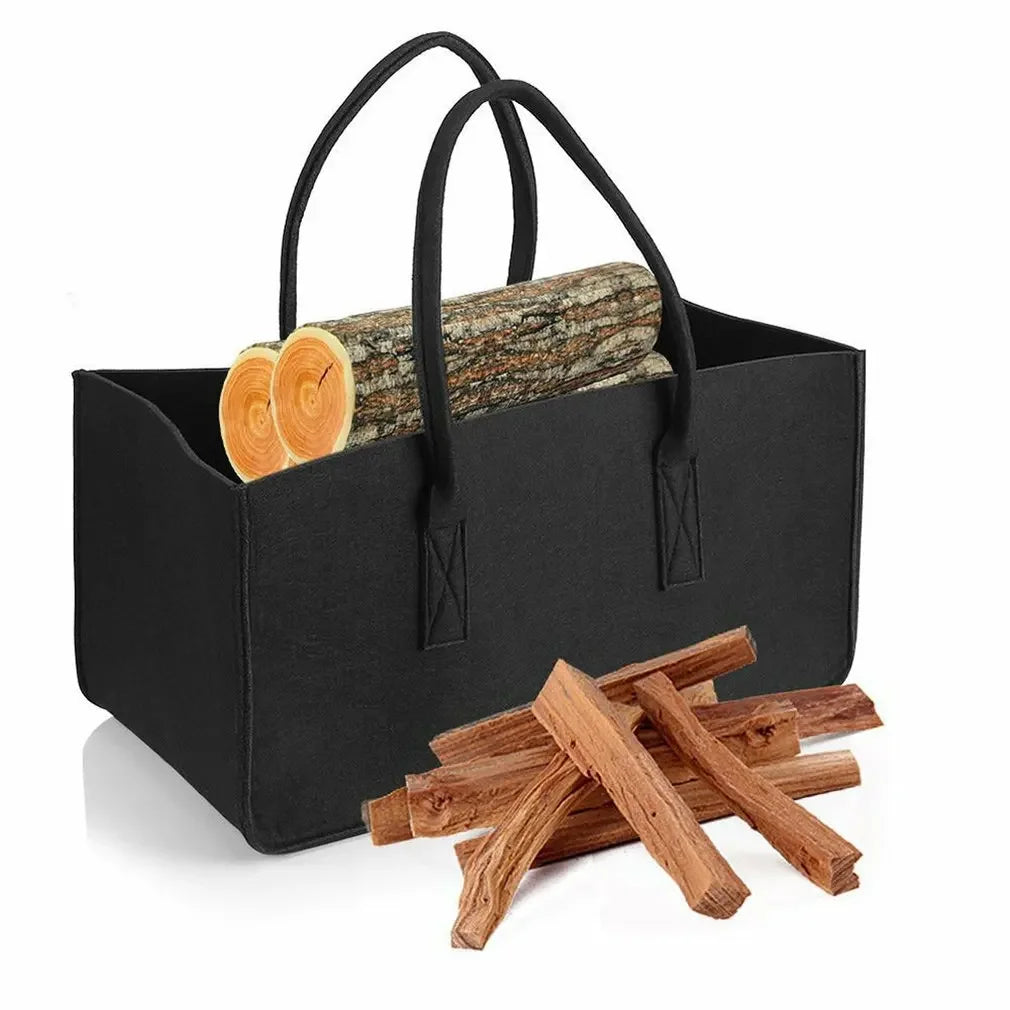 sac bois chauffage feutre noir robuste deux poignées moderne pratique transport facileDecorationIntérieur