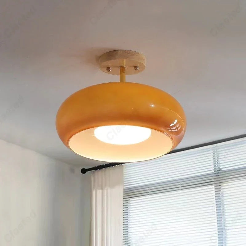 lampe suspendue moderne orange brillante verre opaques vis fixations 28cm diamètre 10cm hauteur led