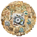 serviettes vintage cartes anciennes boussoles motifs géométriques beige marron bleu noir stickers deco 30pcs