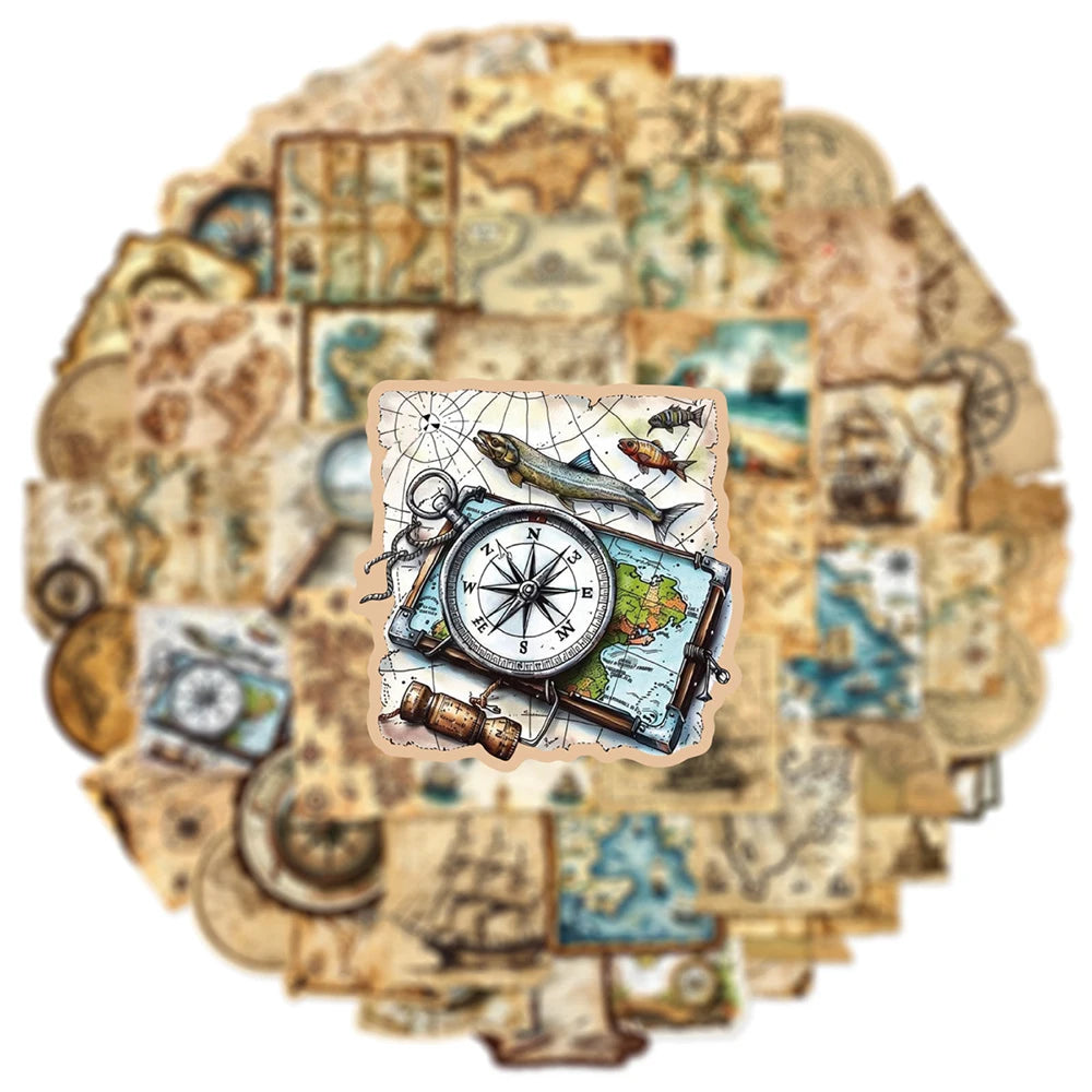 serviettes vintage cartes anciennes boussoles motifs géométriques beige marron bleu noir stickers deco 30pcs