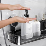 étagère salle bain moderne noir brillante adhésive minimaliste rangement pot crème pompe savon lotion