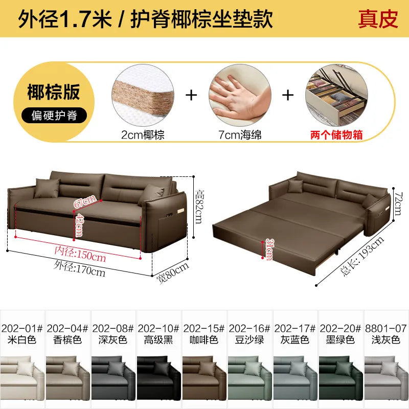 canapé lit moderne marron clair simili cuir scandinave confortable coussins salon maison