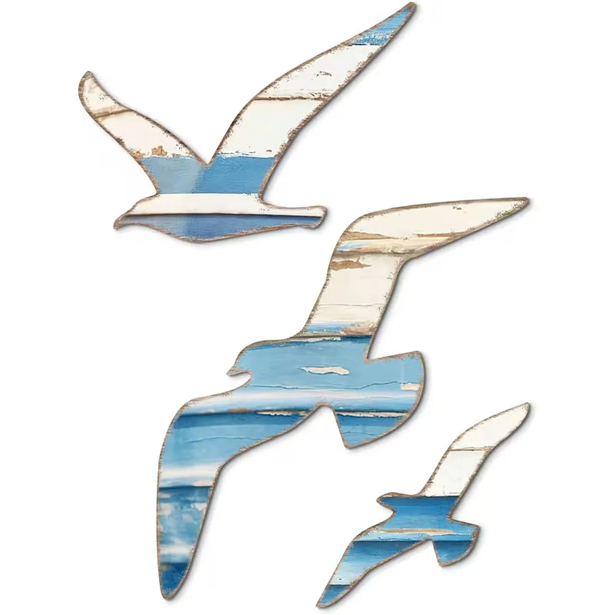 décoration murale oiseaux bois bleu blanc gris adhésif double face artisanal rustique chambre enfant