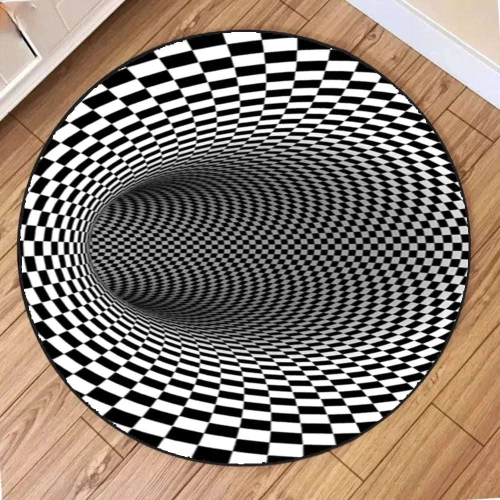tapis rond moderne noir blanc carré spirale grille océan abstrait salon chambreextérieur sdb toilette