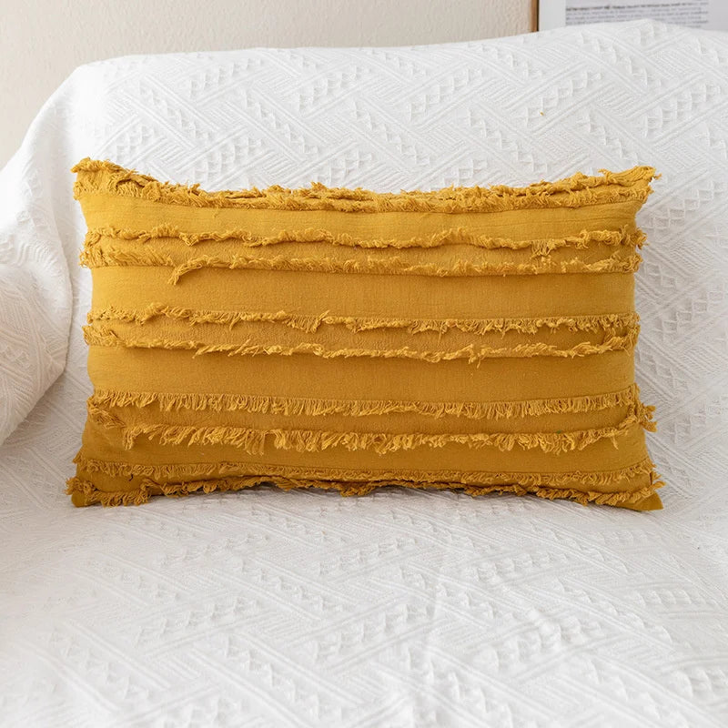 housse coussin brodée fleur marguerite polyester coton blanc jaune décorative salon voiture 30x50cm zip