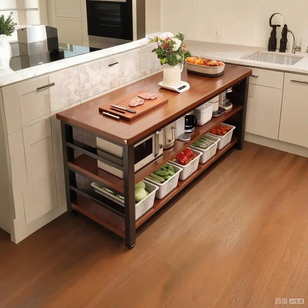 meuble cuisine multifonctionnel bois naturel blanc moderne rangement panier couteau planche découpe micro onde
