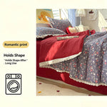 litre couverture fleurs romantique gris rouge blanc dentelle bordure chambre fille