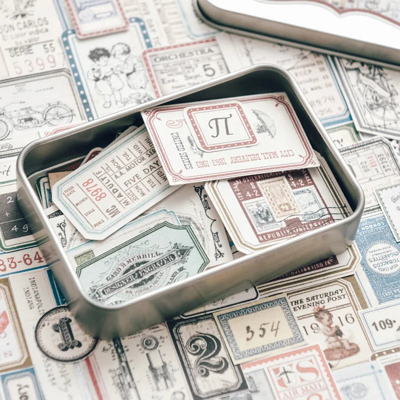 sticker scrapbooking vintage rétro étiquettes billets cartes postales anciennes textes images motifs blanc rouge