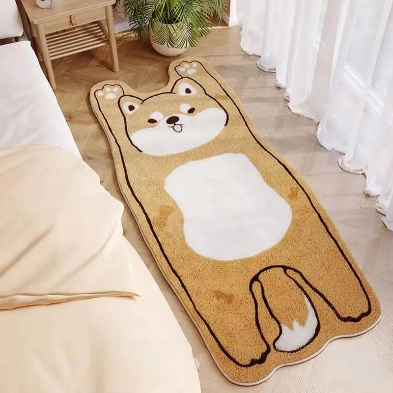 Un tapis de sol décoratif représentant un chien mignon au design cartoon, parfait pour une chambre d'enfant ou un espace de jeu.