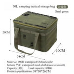 sac rangement camping vert olive imprimé militaire 30L étanche boucles métalliques assiettes couvercles bouteille