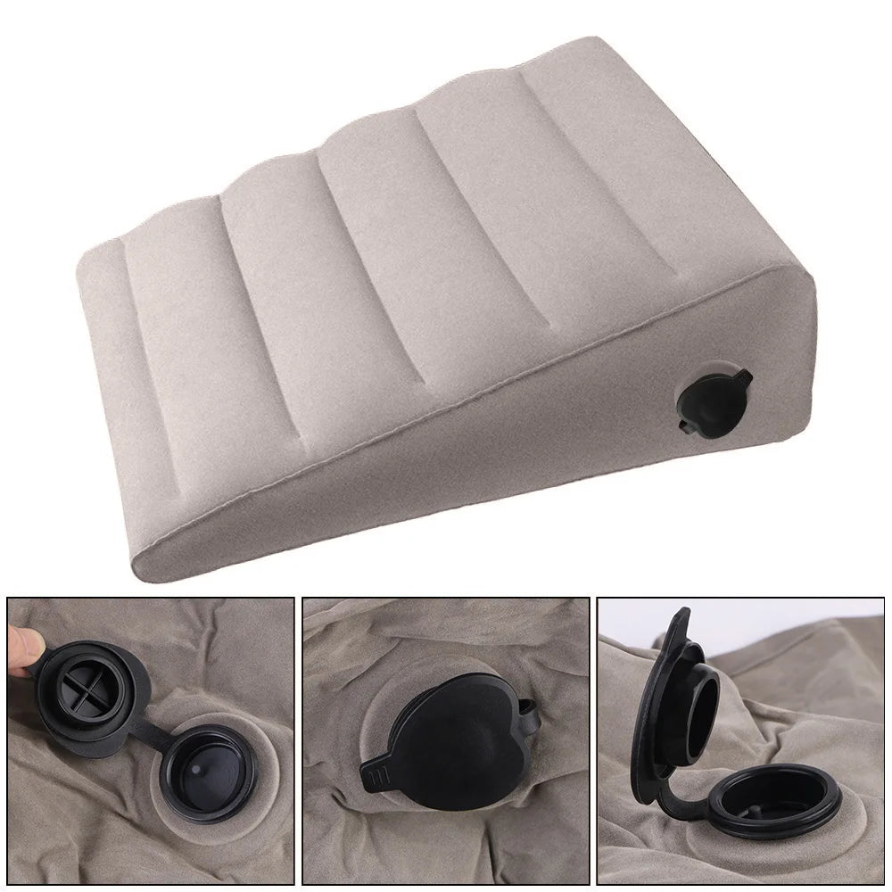 coussin d'appoint gris clair tissu uni moderne valve gonflable voyage qualité polyester coton PVC
