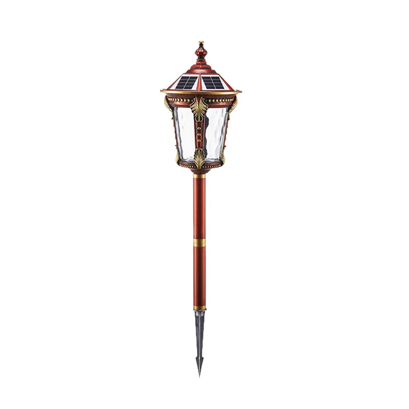 lampe solaire rouge dorée transparente motifs classique extérieur autonomie led ip65 aluminium