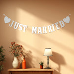 guirlande juste married blanc argenté lettres relief coeurs occasion mariage anniversaire festive suspension okolets