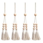 rideau polonais moderne beige uni bois pompons coton accessoires cotonnants