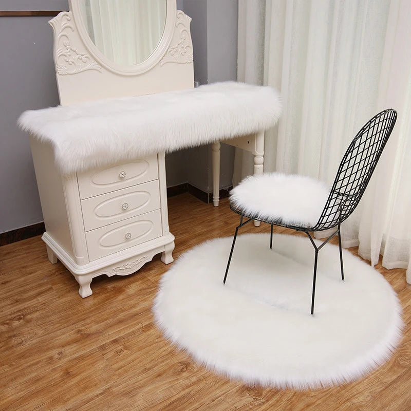 tapis fourrure synthétique moderne blanc rose doux salon chambre decoration 100cm 120cm