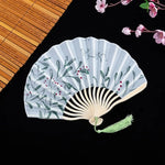 éventail pliant traditionnel soie bois fleurs motifs floraux tassel blanc rouge vert bleu