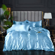 housse couette satin bleu turquoise moderne grande taille literie luxueuse taies oreillers diverse dimensions