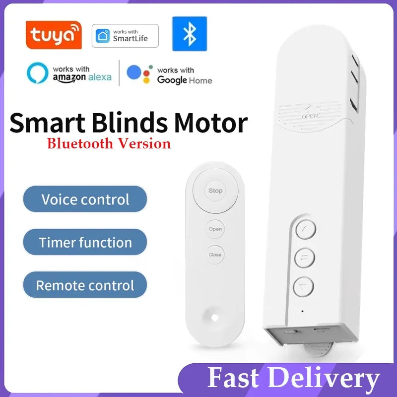 moteur store roulant blanc moderne adhésif boutons stop open close timer voice remote bluetooth