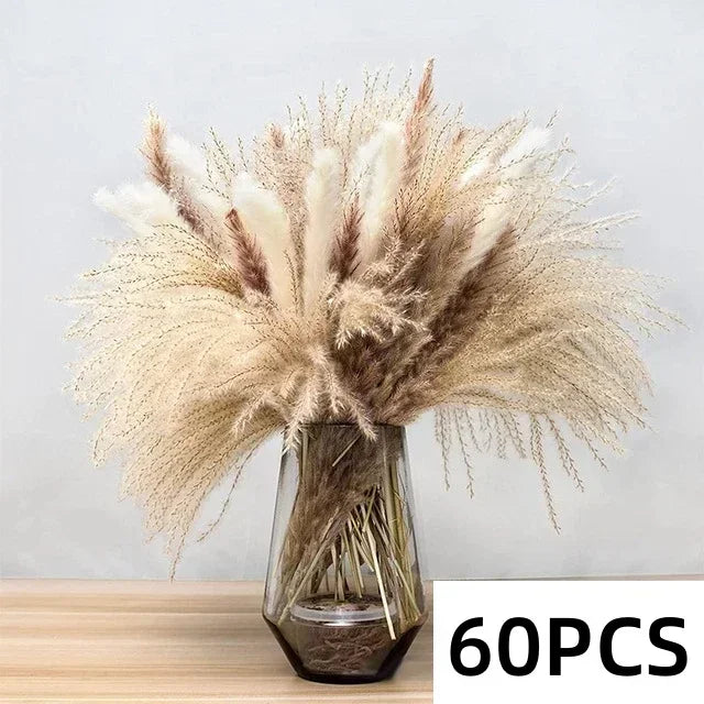 bouquet fleurs séchées pampas naturel rustique blanc beige marron décoration maison mariage anniversaire fête