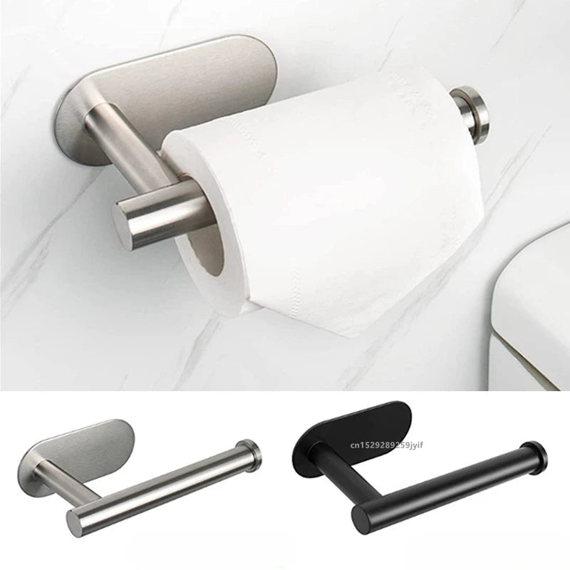 porte rouleau papier toilette acier inoxydable moderne minimaliste adhésif noir argent compatible carrelage bois
