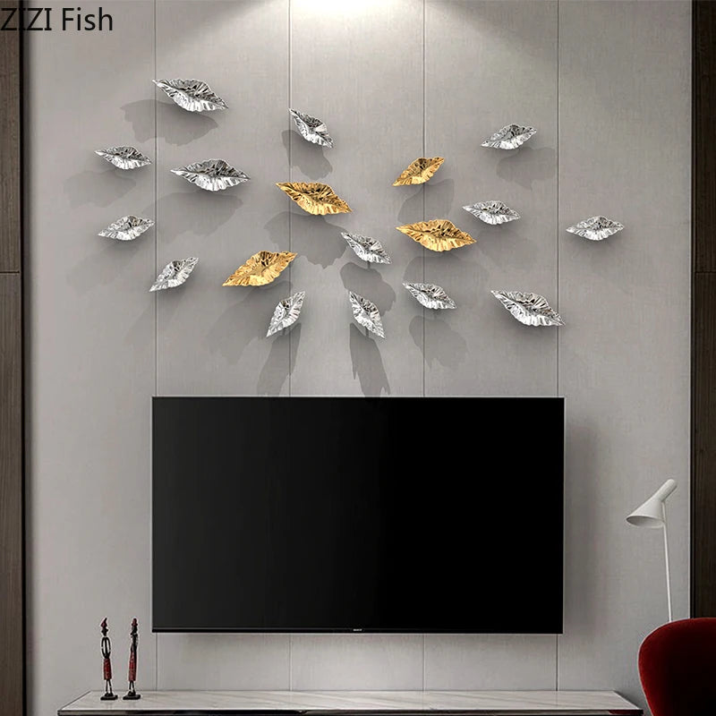 décoration murale moderne poissons plaques or argent blanc rose élégantes adhésives salon chambre