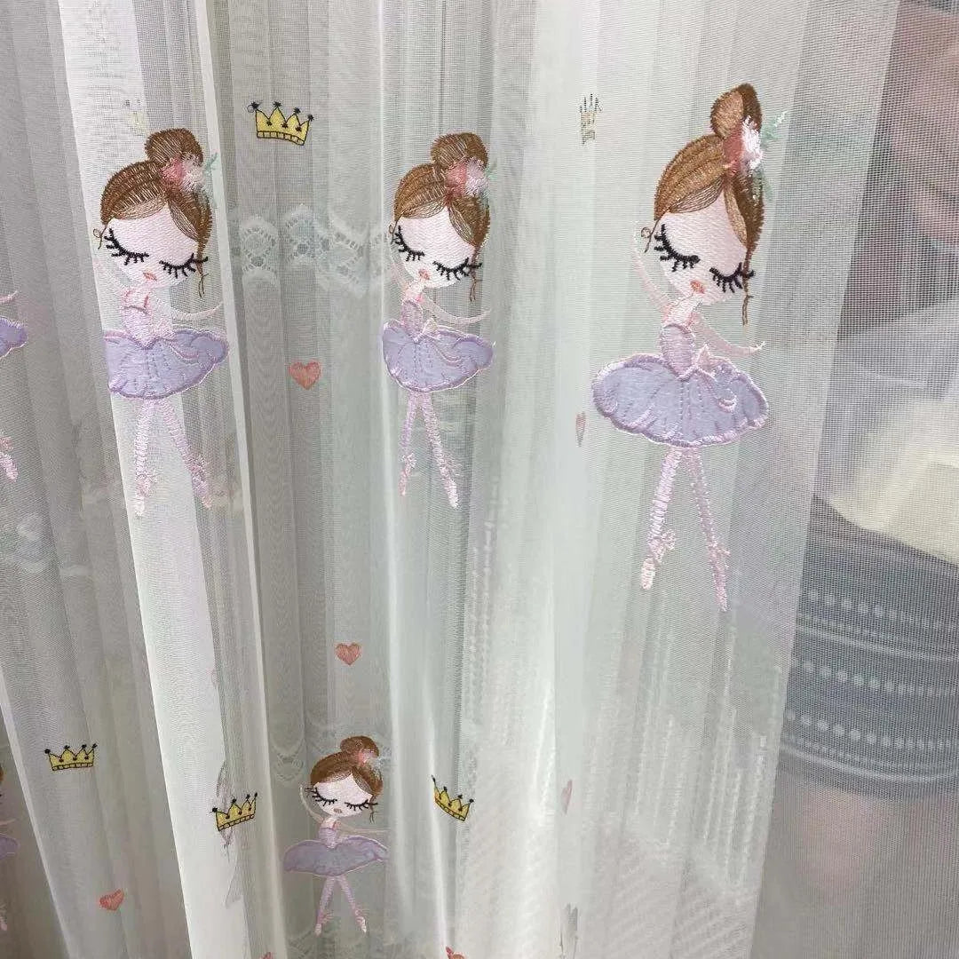 rideau blanc danseuse tutu couronnes coeurs floral transparent enfant moderne polyester