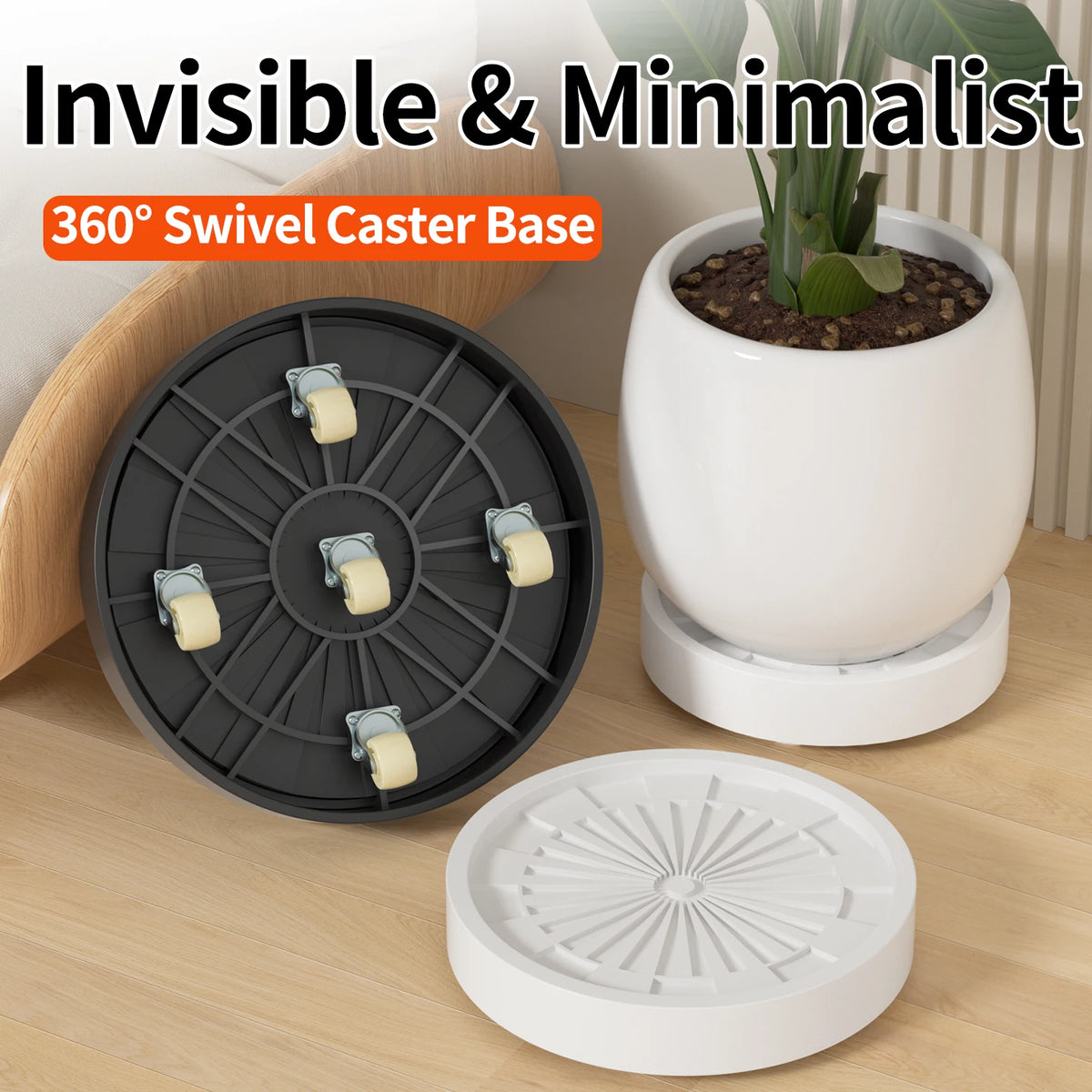 supports rotatifs pots fleurs blancs rond minimalistes roulettes pivotantes plastique opaques