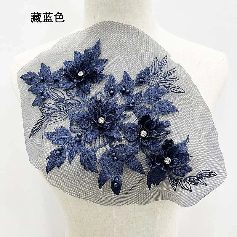 applique textile fleurs brodées strass violet rose noir 30x21cm coudre écolomanuelfait