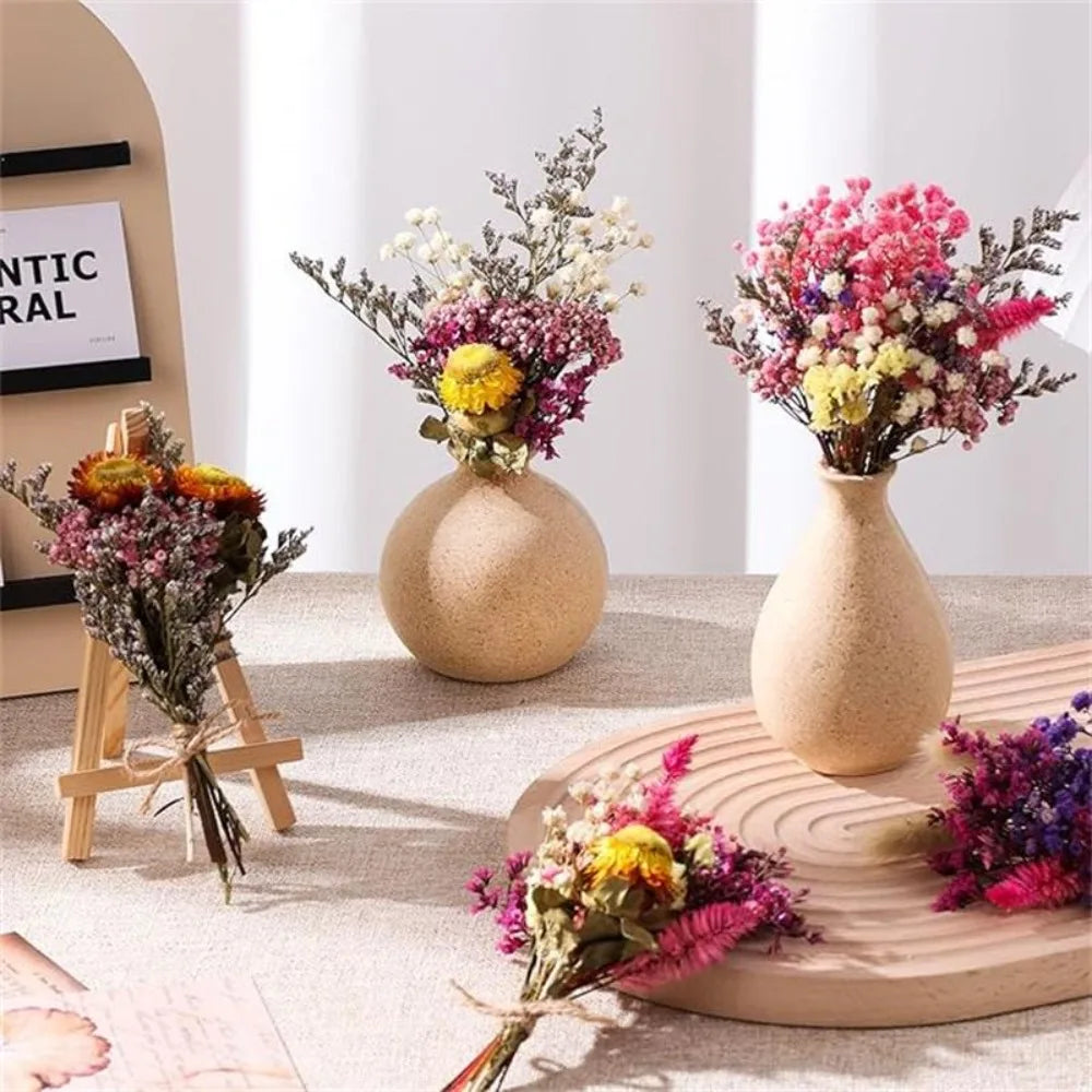 bouquets fleurs séchées violet rose blanc naturels décoration intérieure artisanale ruban jute