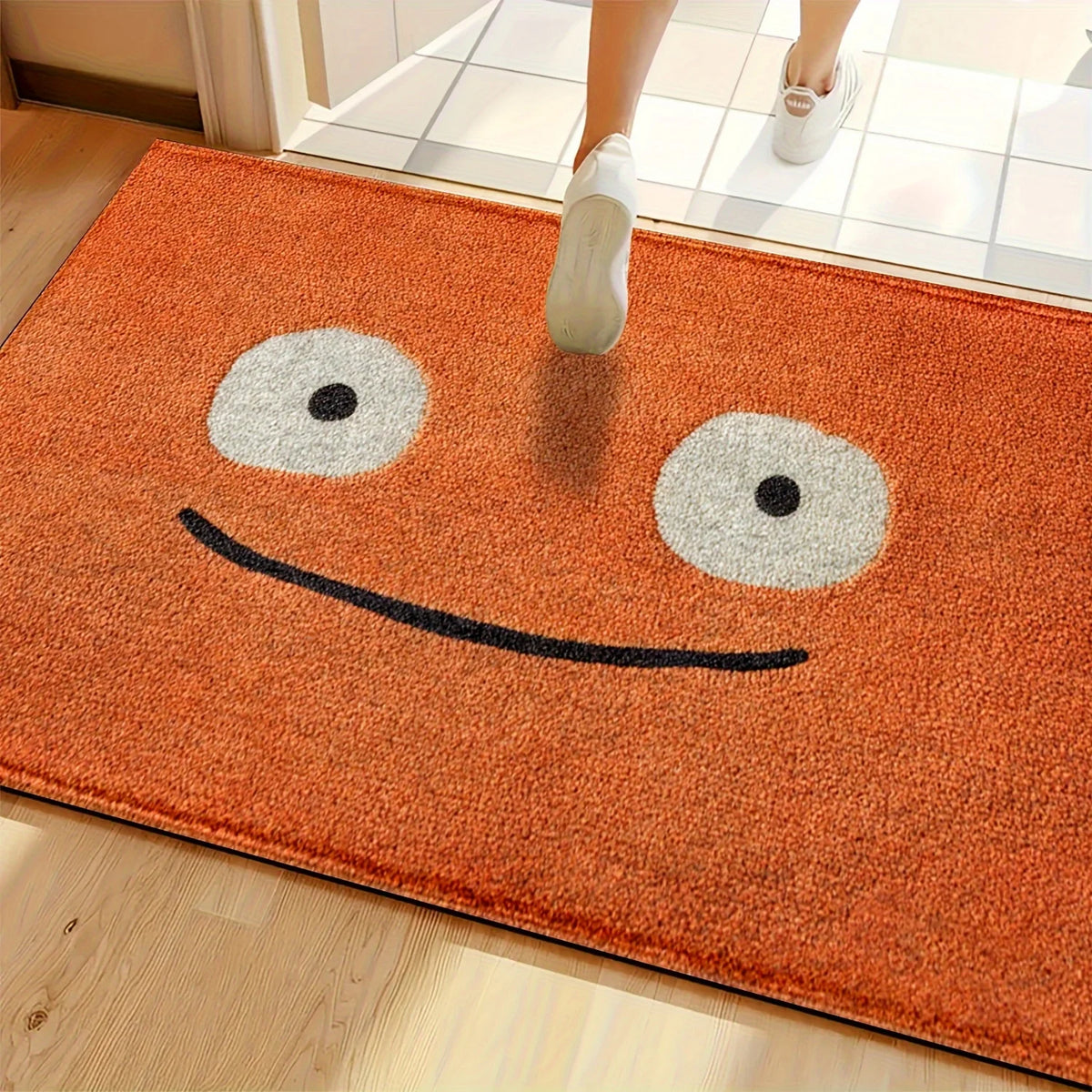 tapis orange souriant entrée salle bain moderne décontracté polyester imperméable antidérapant machine lavable