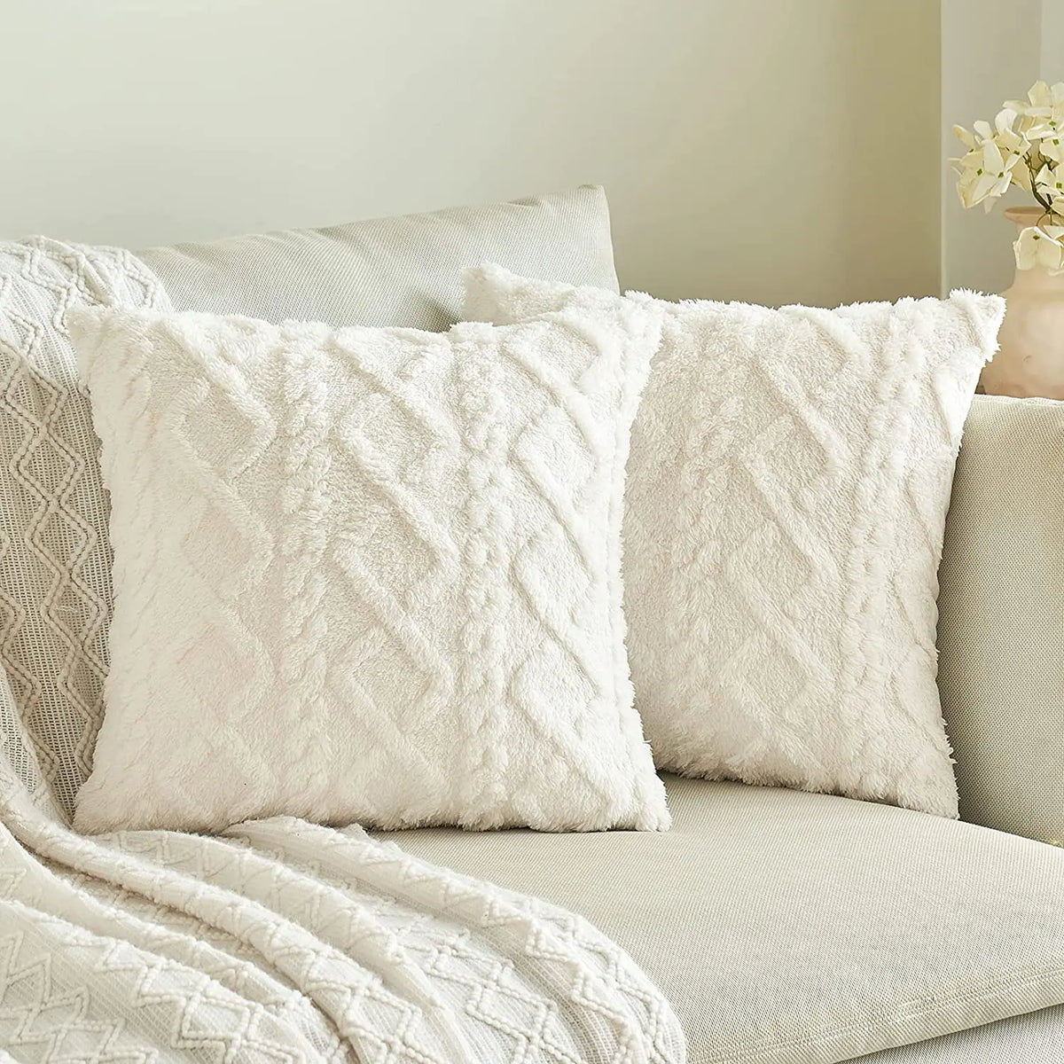 housse coussin carré motif géométrique beige rose gris adhésif salon chambre voiture simple déco