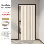 rideau porte pliable rayures verticales beige gris moderne séparation pièce salon intérieur tissu polyester