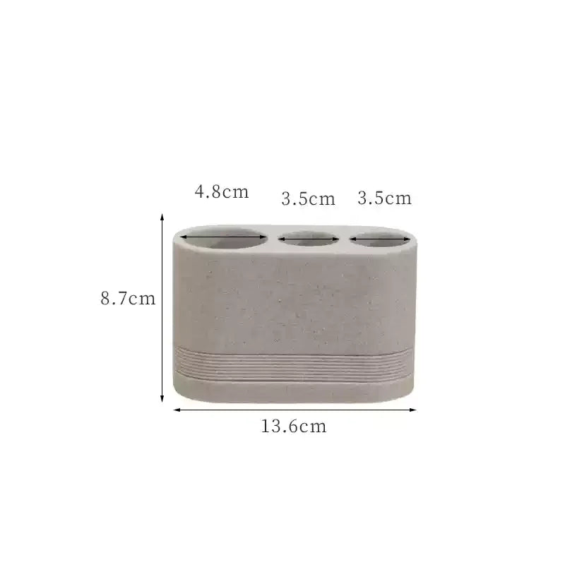 ensemble salle bain moderne beige clair plateau gobelet trousse coton flacon savon brosse dents