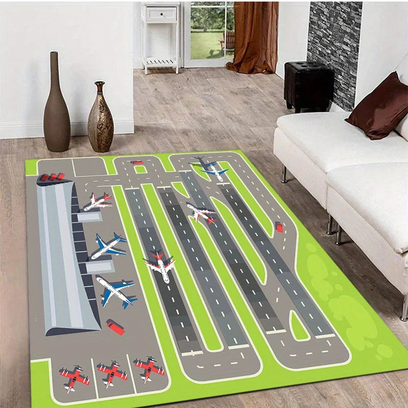 tapis moderne avions aéroport pistes vert gris blanc chambre salon éducatif interactifextérieur decoration