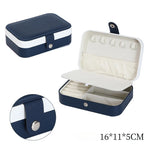 boîte bijoux multifonctionnelle simili cuir bleu marine moderne miroir portable pratique anneaux bracelets boucles
