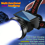 lampe frontale solaire rechargeable usb haute luminosité étanche camping pêche running